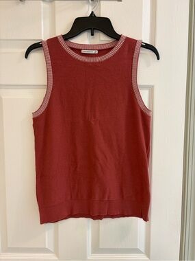 Staccato Red Sleeveless Knit Tank with Striped Trim